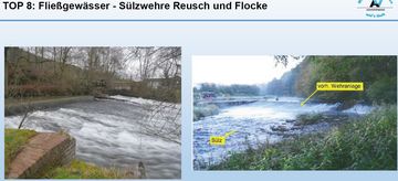 Wehre in der Sülz vor dem Rückbau, der gut für Durchgängigkeit, Biodiv und Hochwasserschutz ist, so der Aggerverband.