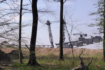 RWE-Bagger aus sicht des Hambacher Waldes.