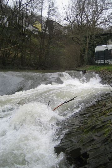 Die überflutete Fischtreppe bei Hochwasser.